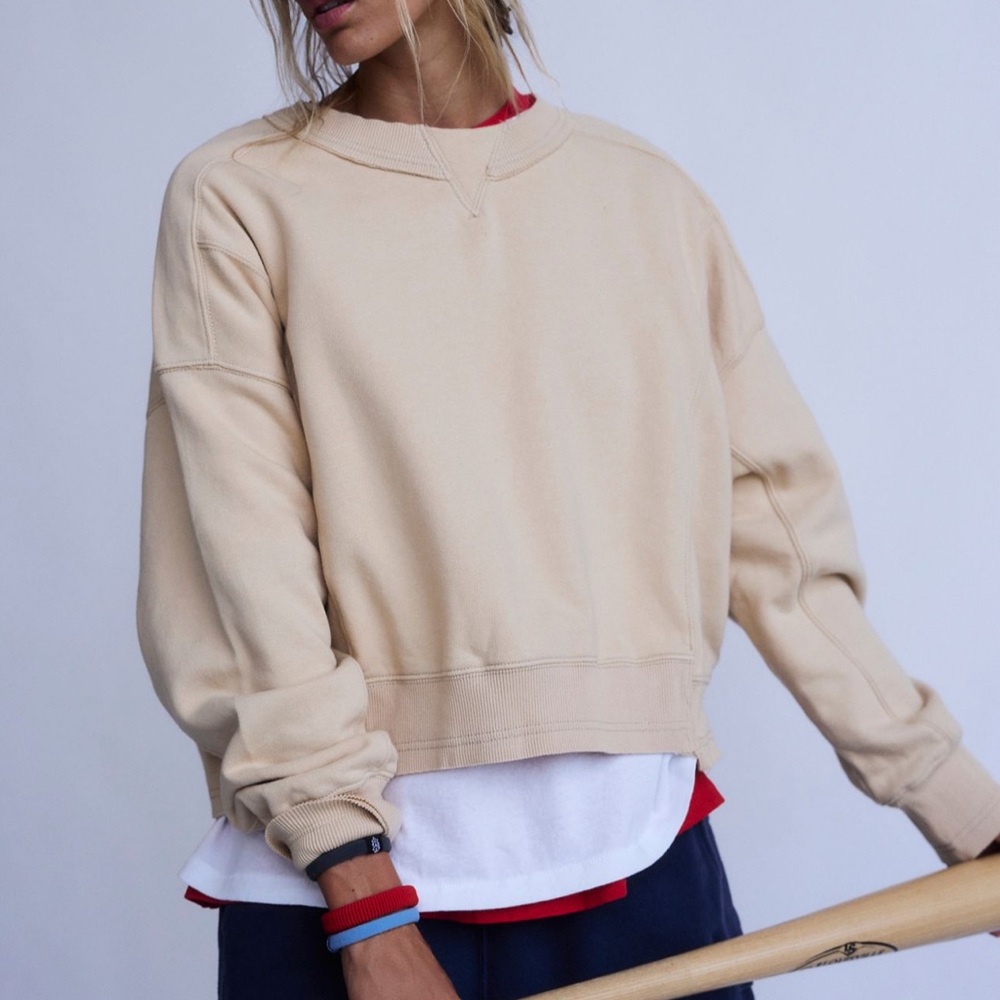 FP Movement Intercept Colorblock Pullover Sweatshirt in Blue/Cream - Picture 4 of 5